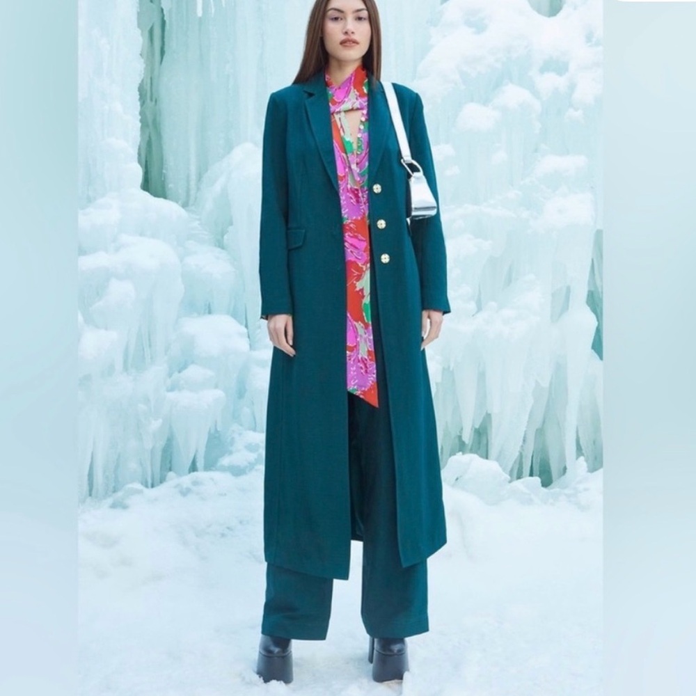 Cult Gaia Everest Longline Coat Jacket Dark Seamoss Green